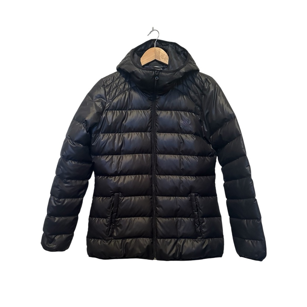 Adidas Women’s Puffer Hooded Jacket Black Medium Warm Quilted Winter